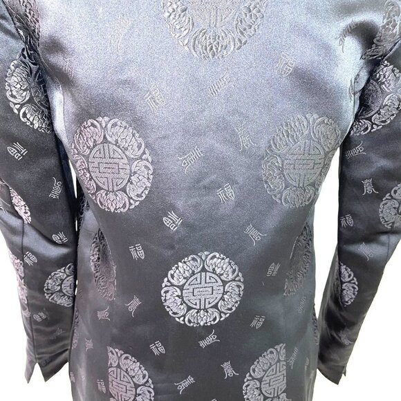 Tei Mei Shanghai Jacket Womens Vintage Asian Motif Embossed Covered Button Black - Picture 7 of 16